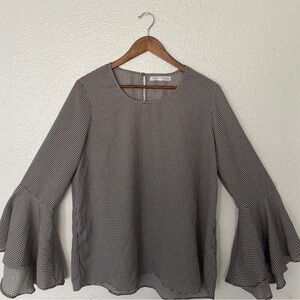 Lola Grace Women's Black and White Gingham Bell Sleeve Top size XL